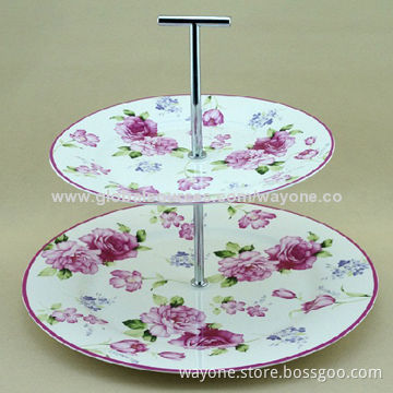Porcelain 2-tier Cake Stand, Vintage and Water Painting Design, More Flowers Available, Ideal Gift